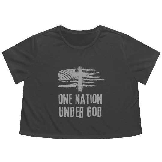 4th Of July US Flag One Nation Under God Christian Flowy Cropped Tees