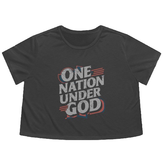 One Nation Under God Christian Pride Retro US Flag Flowy Cropped Tees