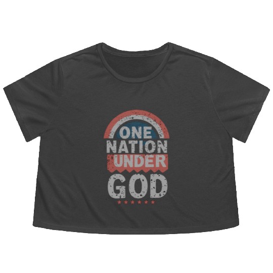 One Nation Under God Christian Pride Retro US Flag Flowy Cropped Tees