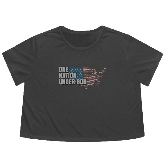 4th Of July One Nation Under God US Flag Faith Flowy Cropped Tees