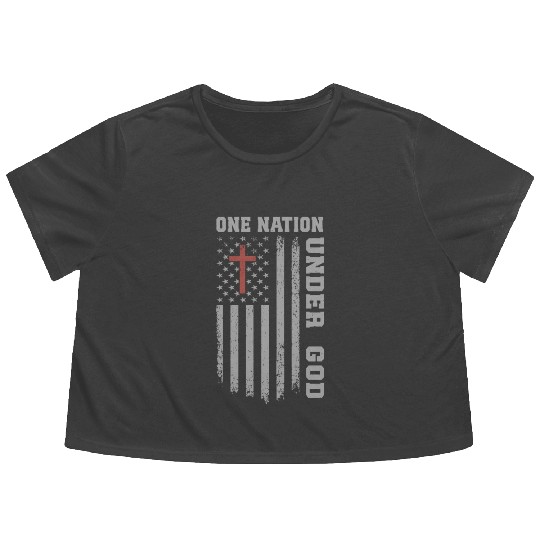 One Nation Under God US Flag Christian 4th of July Flowy Cropped Tees