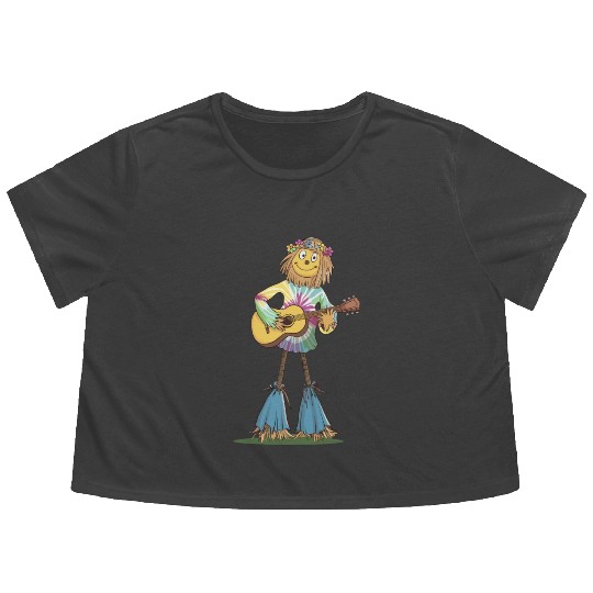 Hippie Scarecrow Playing Guitar Flowy Cropped Tees