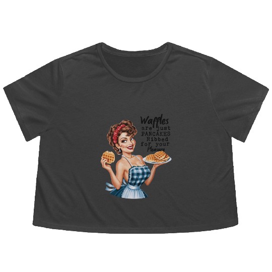 Waffle Delight: Retro Housewife Humor Flowy Cropped Tees