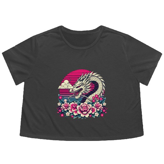 Tokyo Asian Dragon Vintage Style 80s Retro Japanes Flowy Cropped Tees