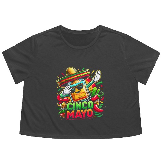 Cinco de Mayo Tequila Bottle Flowy Cropped Tees