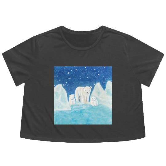 Polar Bears (Ursus maritimus) - Bear Mother & Cubs Flowy Cropped Tees