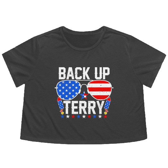 Back Up Terry Funny 4th of July Us Flag Patriotic Flowy Cropped Tees