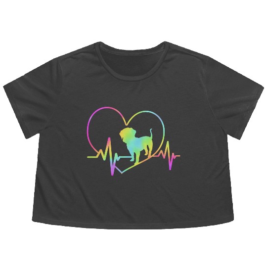 Wirehaired Dachshund Heartbeat Dog Silhouette Flowy Cropped Tees