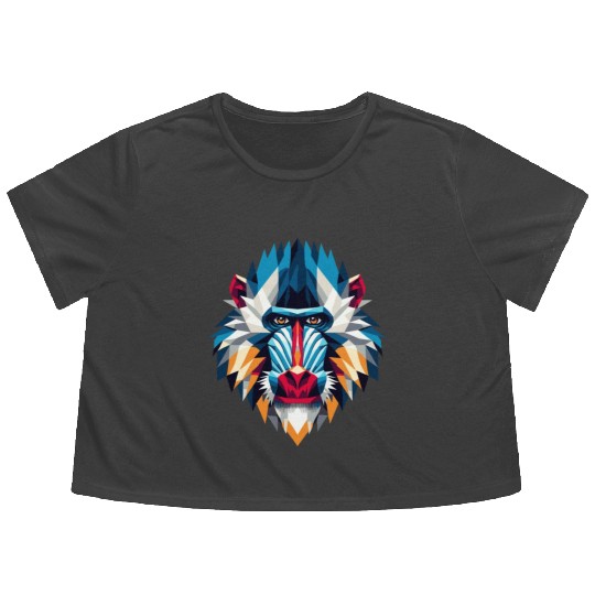 Colorful, geometric mandrill monkey polygon motif Flowy Cropped Tees