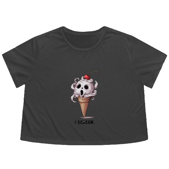 I Scream Ice Cream Skull Art Flowy Cropped Tees