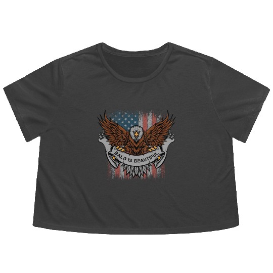 Bald Is Beautiful US Flag 4th Of July Funny Eagle Flowy Cropped Tees