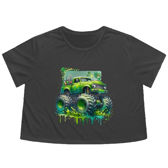 Monster Truck Shamrock Flowy Cropped Tees