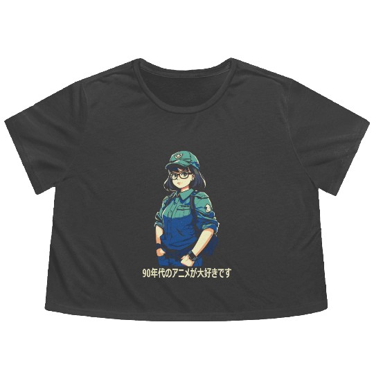I Love 90s Anime: Japanese Kanji Art Flowy Cropped Tees