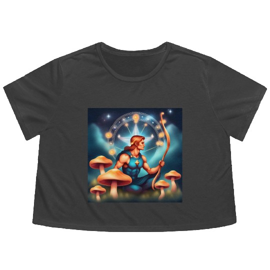 Sagittarius zodiac sign with mushrooms Flowy Cropped Tees