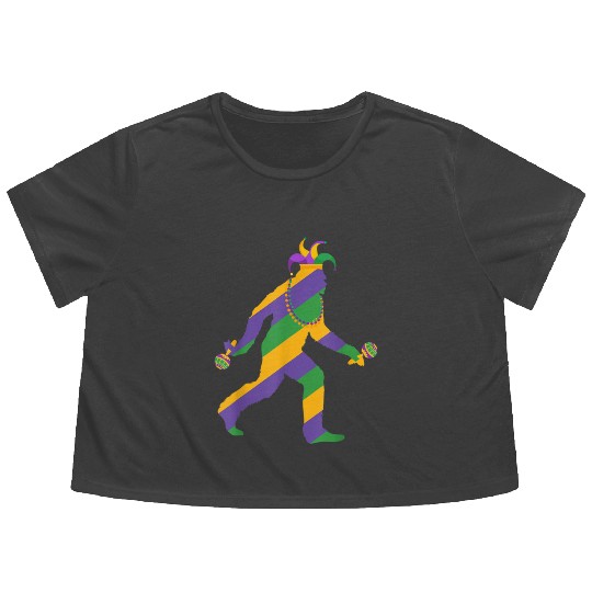 mardi gras bigfoot sasquatch men Flowy Cropped Tees