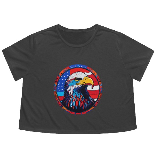 Patriotic Eagle Emblem for Apparel Flowy Cropped Tees