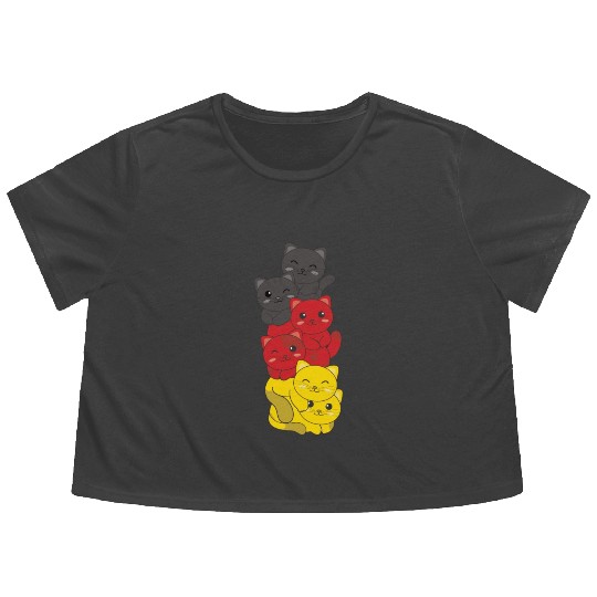 German Flag Cat German Germany Cats Flowy Cropped Tees