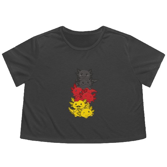 German Flag Axolotl German Germany Flowy Cropped Tees