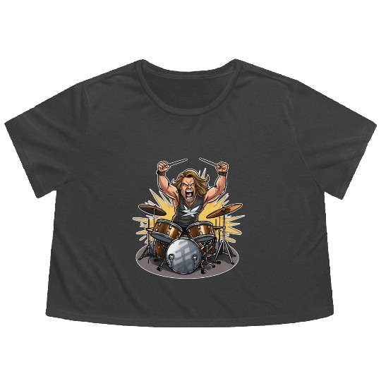 Epic Thunderous Drummer: Unleash Your Rock Star Flowy Cropped Tees