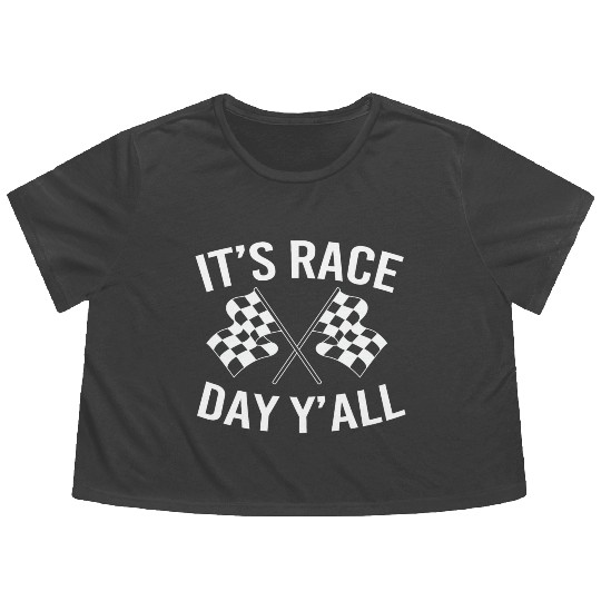 Drag Racing Racetrack Checkered Flag Race Day Flowy Cropped Tees