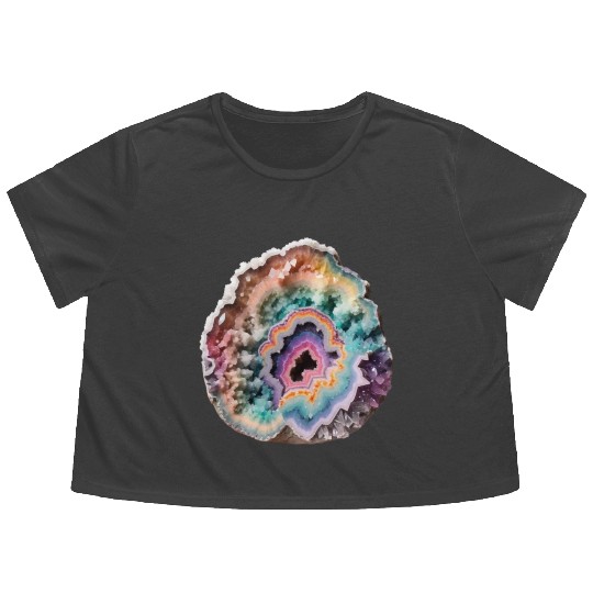 Fantasy Pastel Rainbow Geo Stone Crystal Flowy Cropped Tees