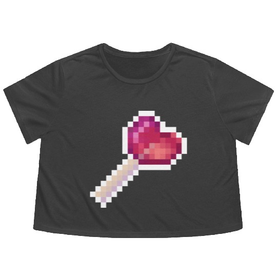 Pixel Art Sprite Cute Heart Lollipop Flowy Cropped Tees