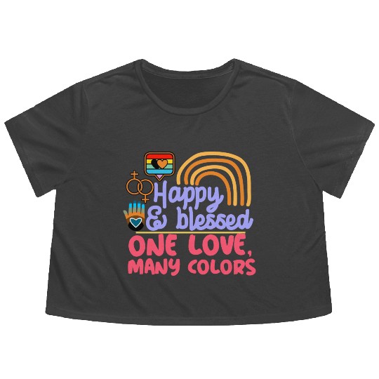 pride month, happy and blessed, love is love Flowy Cropped Tees