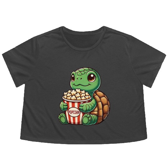 Cute turtle popcorn movies cinema fun Flowy Cropped Tees