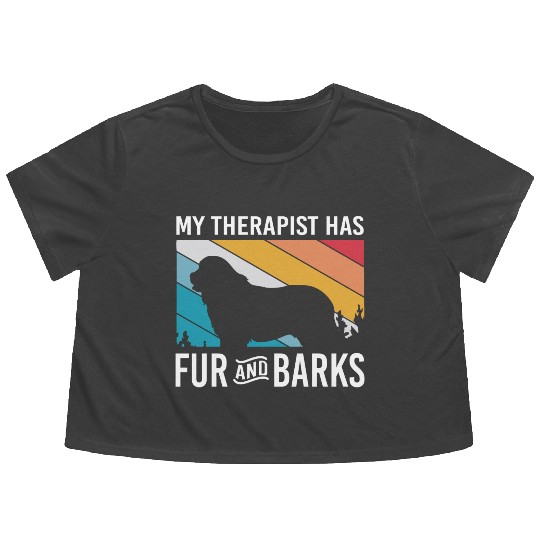 My Therapist Has Fur And Barks Retro Therapy Dog Flowy Cropped Tees