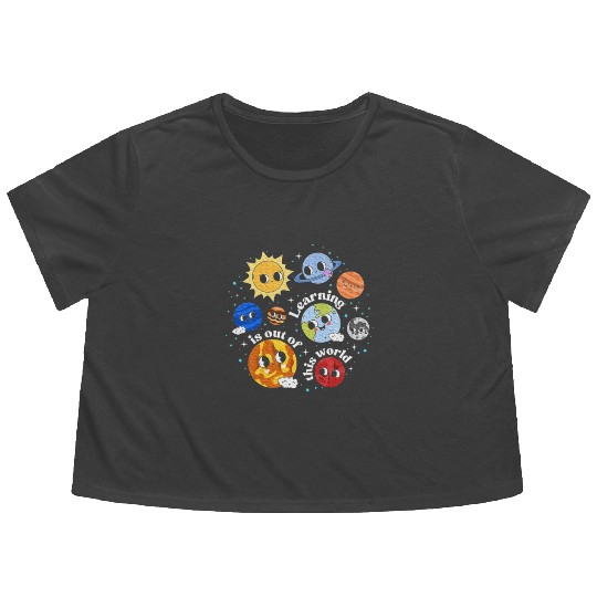 Solar System Learning Science Teacher Flowy Cropped Tees