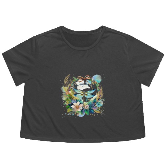 One day at a time dragonfly floral Flowy Cropped Tees