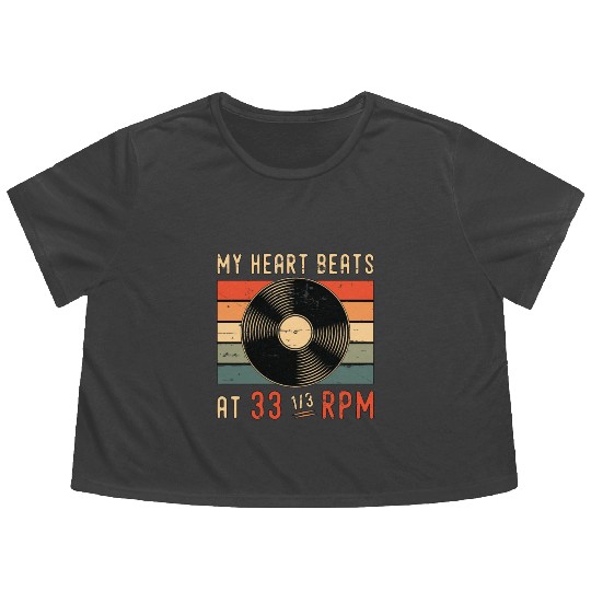 Vinyl Records My Heart Beats At Retro Vinyl Player Flowy Cropped Tees