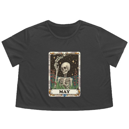 May Gothic Tarot Card - Lily of the Valley & Skele Flowy Cropped Tees
