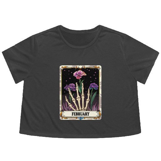 February Gothic Tarot Card - Violet Flower & Skele Flowy Cropped Tees