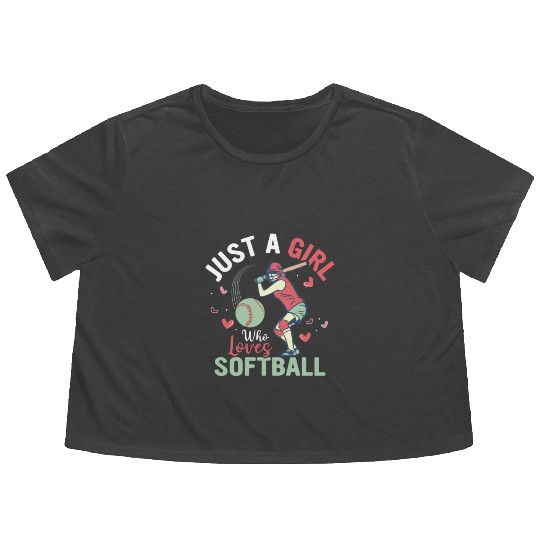 Just A Girl Who Loves Softball Team Baseball Flowy Cropped Tees