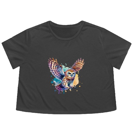 Barking Owl in Flight Flowy Cropped Tees