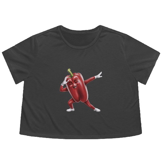 Red Bell Pepper Dabbing Realistic Flowy Cropped Tees