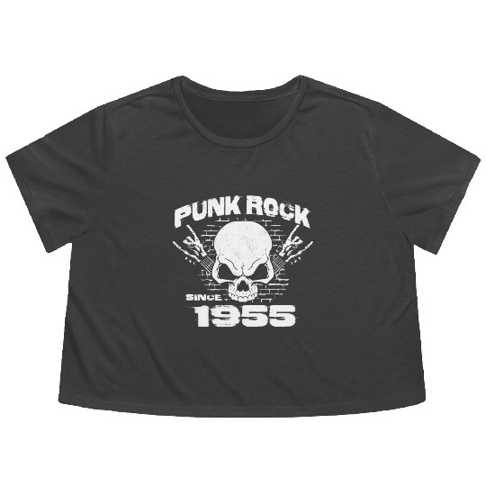 69th Birthday - Punk Rock Since 1955 Skull Rock Flowy Cropped Tees