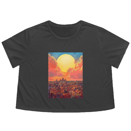 Sunset in Dublin Ireland Flowy Cropped Tees