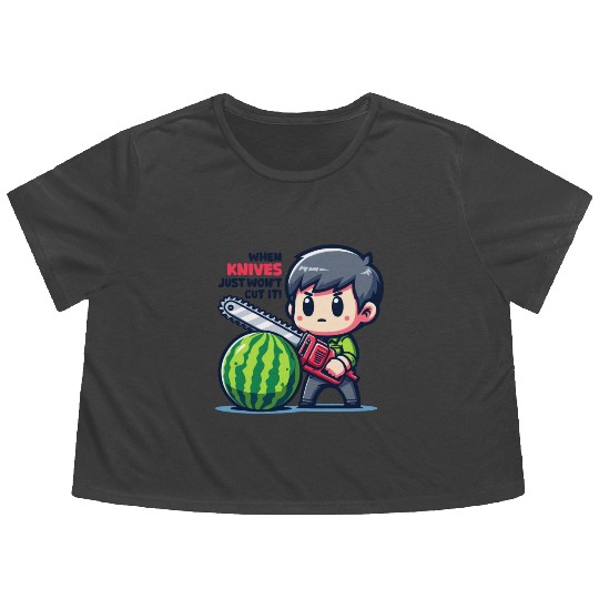 Cutting Watermelon - Melon Chainsaw Flowy Cropped Tees