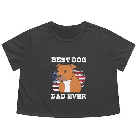 Fathers Day Dog Dad With American Flag Staffy Dad Flowy Cropped Tees