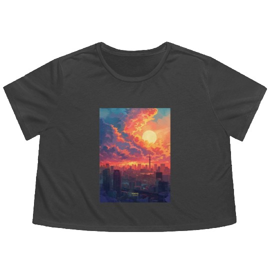 Beautiful Sunset in Tokyo City Japan Flowy Cropped Tees