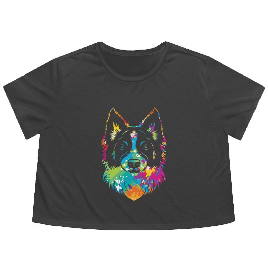 Pop Art Style Dog Face Puppy Border Collie Flowy Cropped Tees