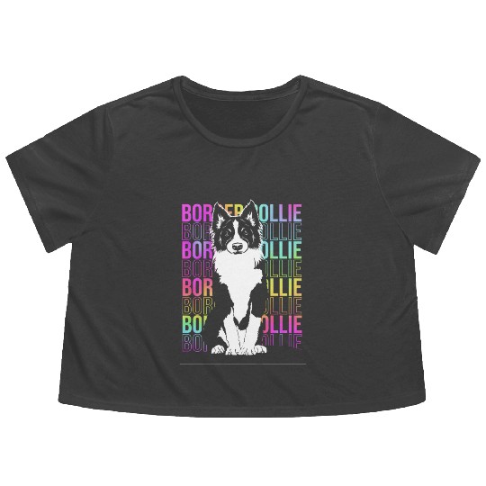 Colorful Text Art Design Dog Lover Border Collie Flowy Cropped Tees