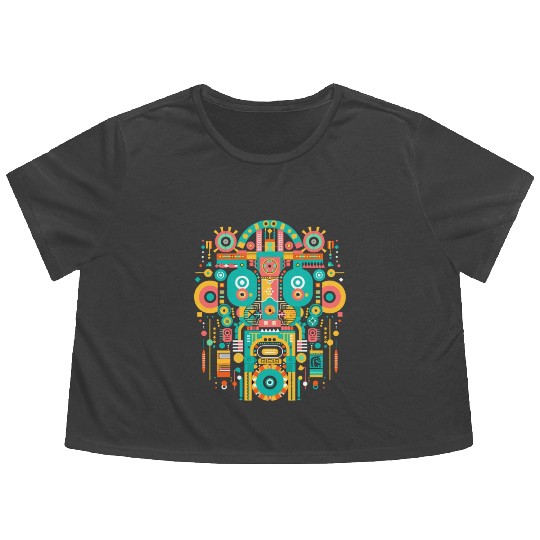Maya God Mayan Mythology Itzamna Mask Art Flowy Cropped Tees