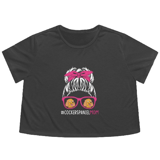Cute Cocker Spaniel Mom Messy Bun Hair Dog Mom Flowy Cropped Tees