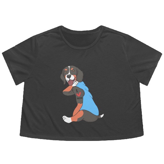 Cute Bernese Dog I Love Mom For Dog Mom Flowy Cropped Tees