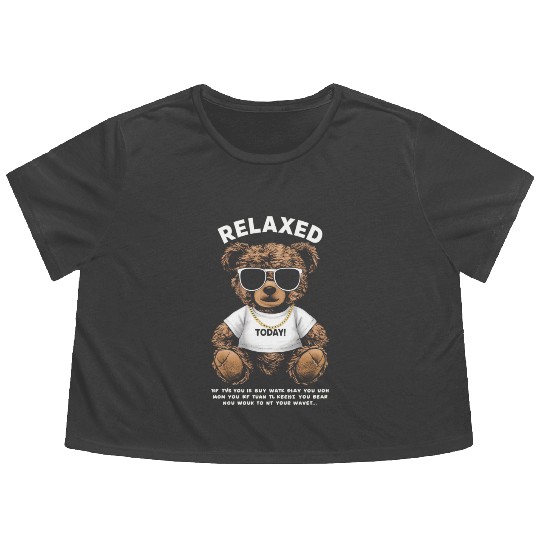 Relaxed Teddy Bear with Sunglasses Flowy Cropped Tees