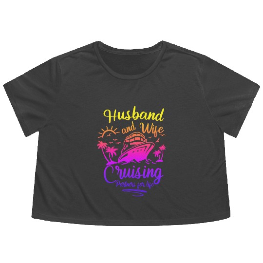 husband and wife cruising partners for life Flowy Cropped Tees