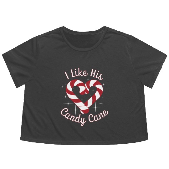 I Like His Candy Cane Funny Couples Matching Flowy Cropped Tees